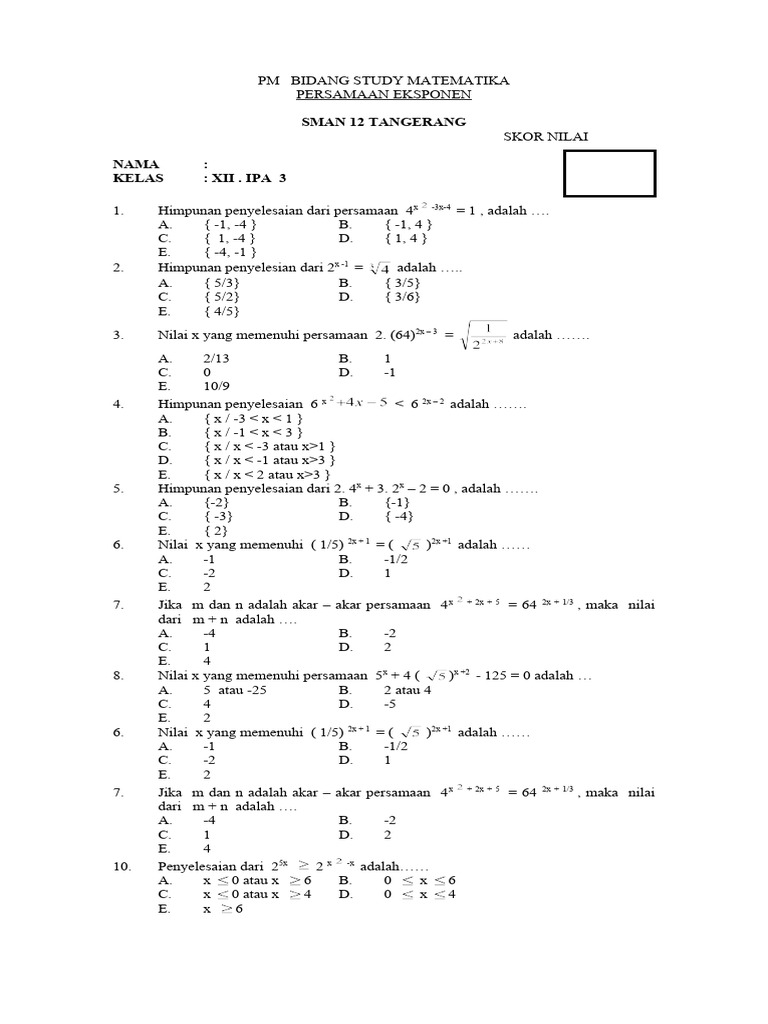 Soal Persamaan Matematika SMA | PDF | Metode & Bahan Ajar