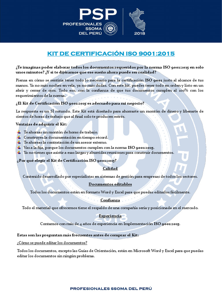 Kit de Certificación ISO 9001:2015 | PDF | Microsoft Word ...