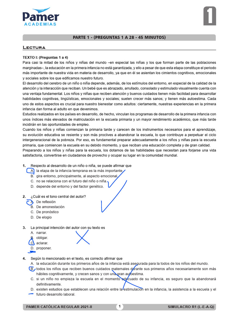 Simulacro R1 Letras (Catolica Regular) | PDF