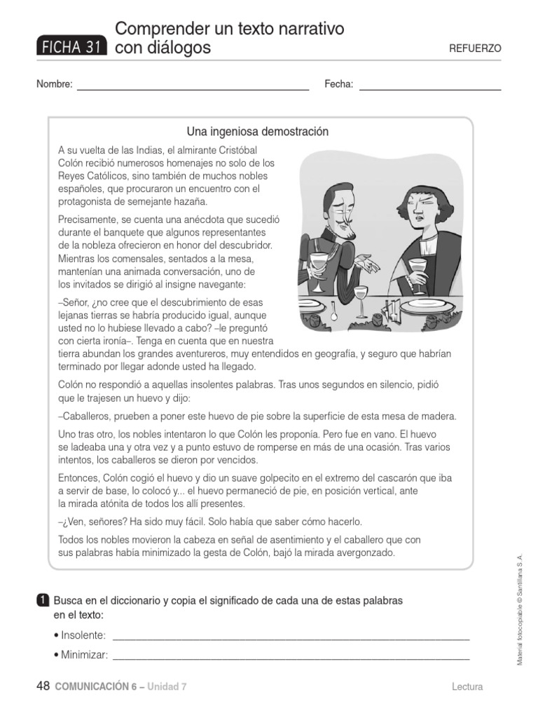 Ficha 31: Comprender Un Texto Narrativo Con Diálogos | PDF | Cristobal ...