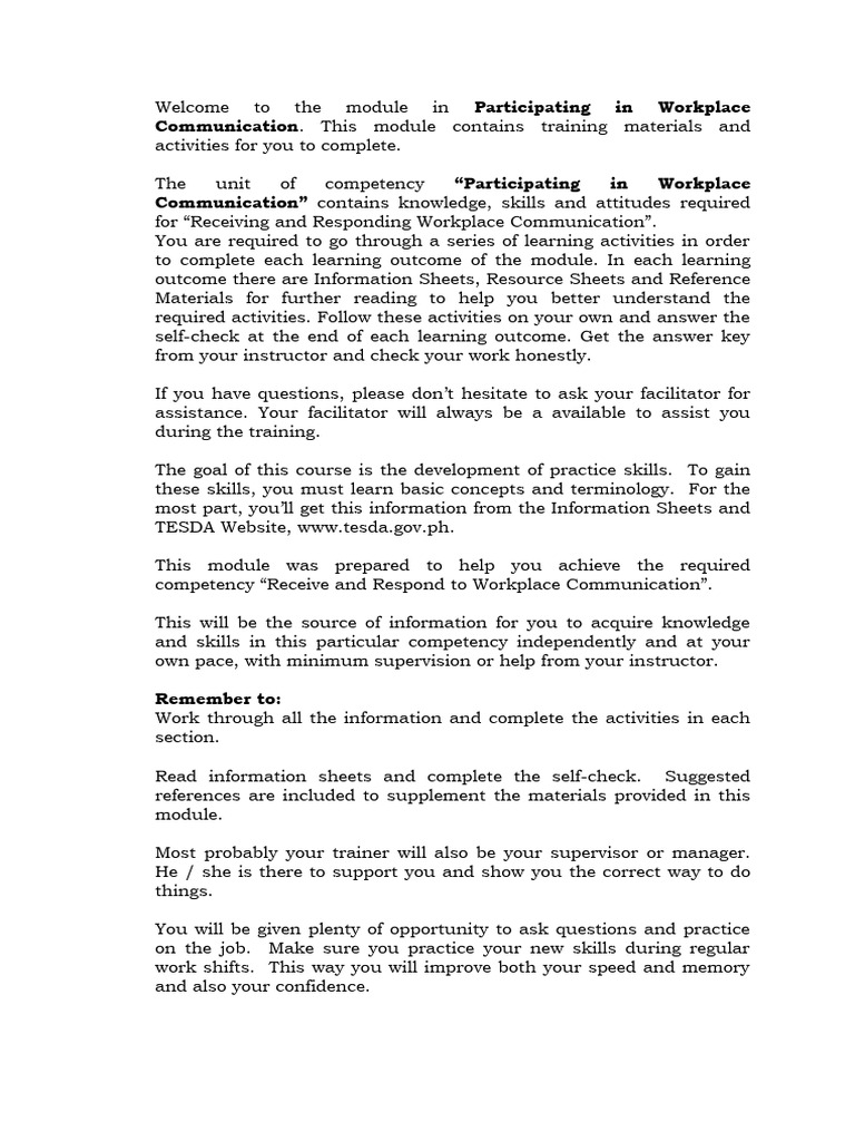 Participate in Workplace Communication | PDF