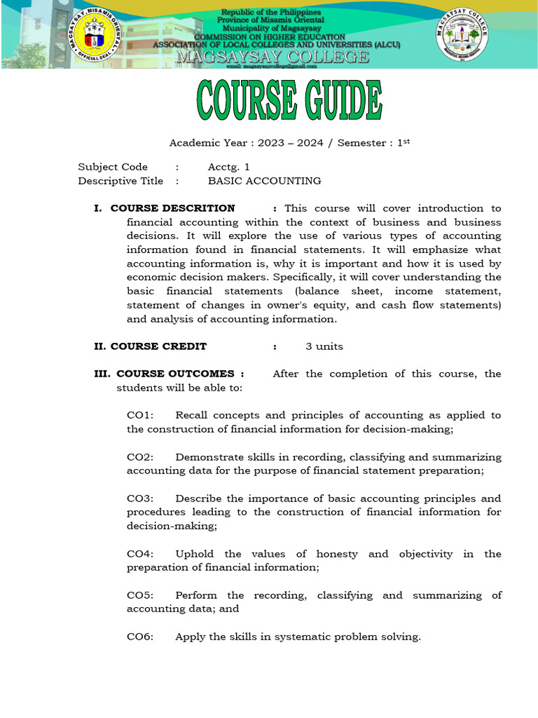 Basic Accounting Course Overview | PDF | Accounting | Economies