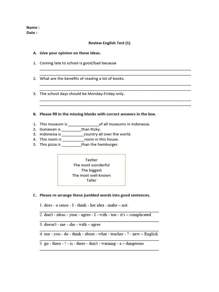 Review Test Part 1 Pdf Career Growth