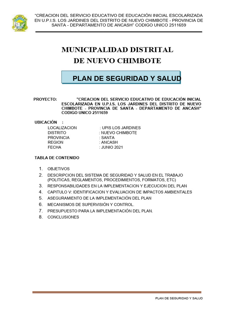 Plan de Seguridad y Salud en Obra 20220818 154619 398 | PDF | Seguridad ...