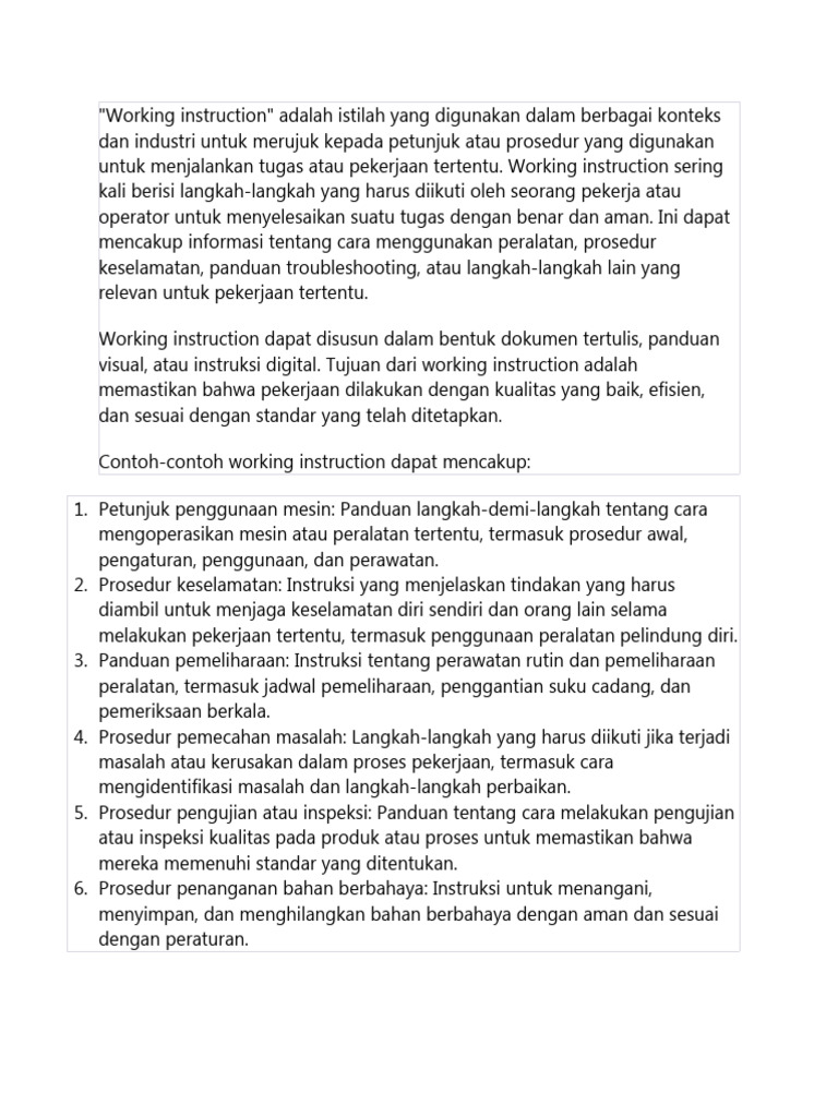 Panduan Lengkap Working Instruction | PDF | Komputer | Teknologi & Rekayasa