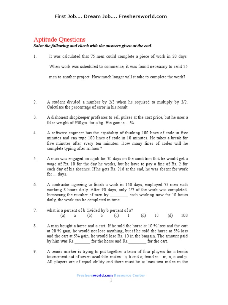 Technical Aptitude Practice Questions | PDF