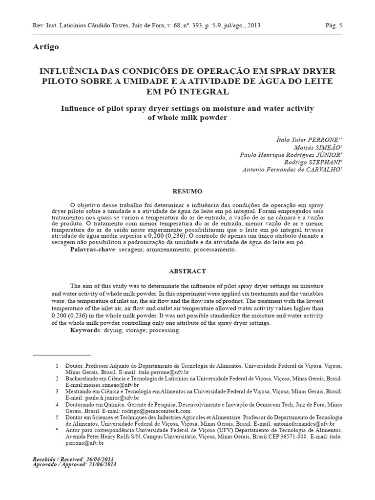 Condições de Operação em Spray Dryer | PDF