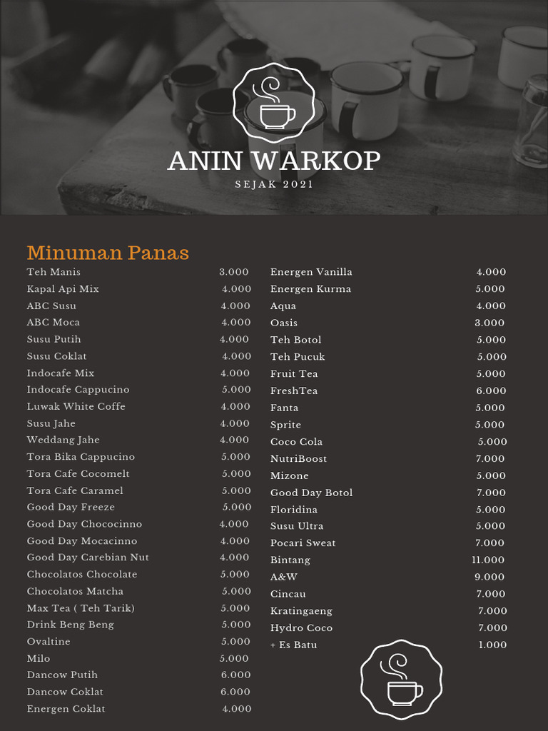 Cokelat Tua Cangkir Kedai Kopi Menu (3) | PDF