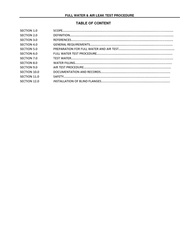 Full Water and Air Leak Test Procedure Atmospheric Pressure Tank PDF