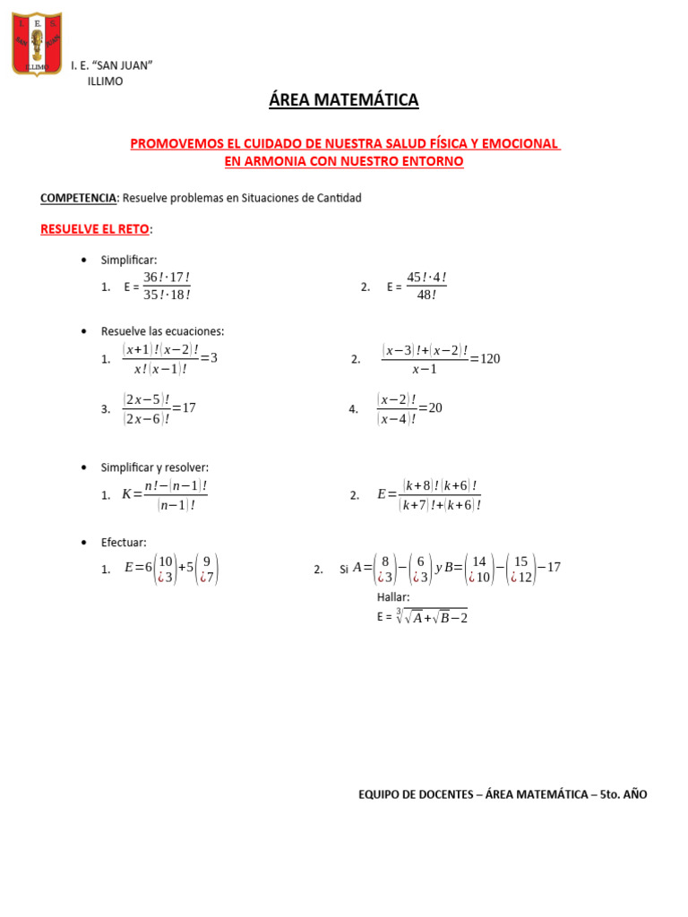 Factoriales y Números Combinatorios - Ejercicios | PDF