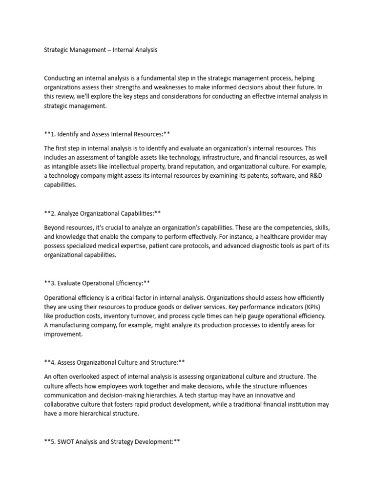 Internal Analysis in Strategic Management | PDF | Strategic Management ...