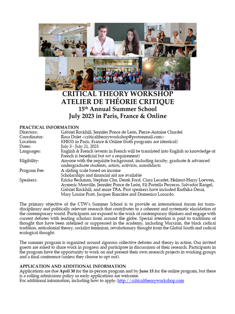 Critical Theory Workshop 2023, Paris | PDF