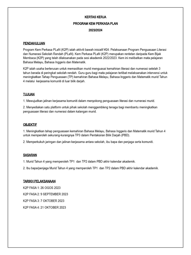 Kertas kerja kem k2p pdf