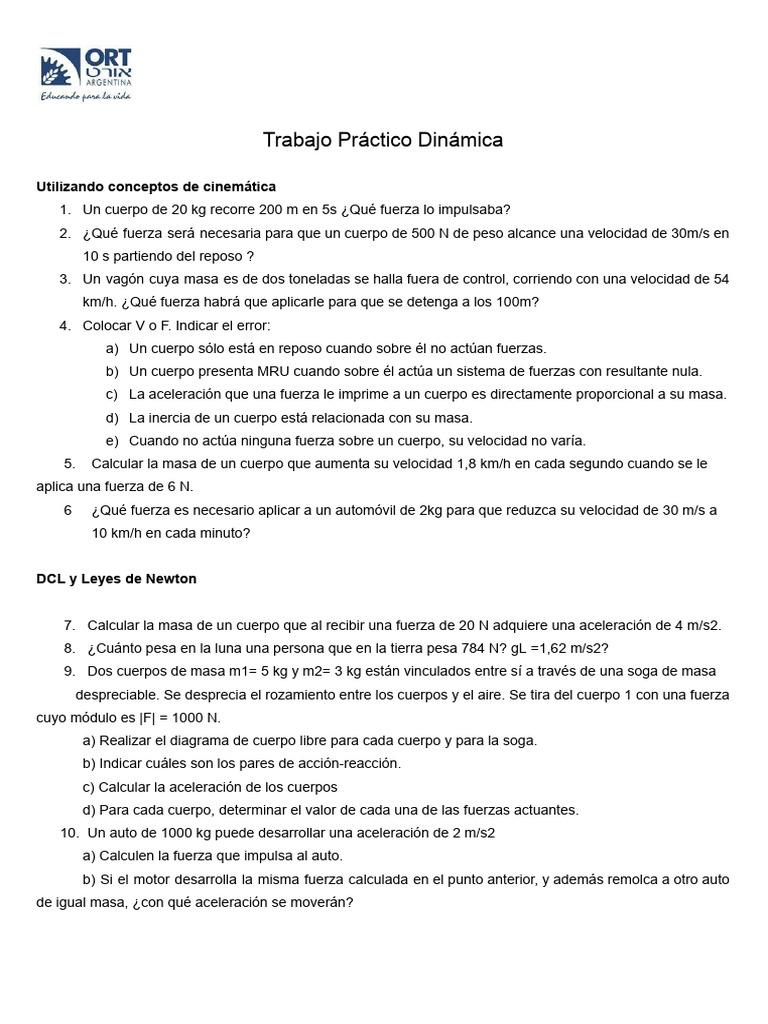 Trabajo Práctico Dinámica | PDF | Fuerza | Fricción
