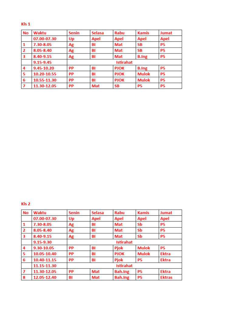 Contoh Jadwal KM Kls 1-6 | PDF