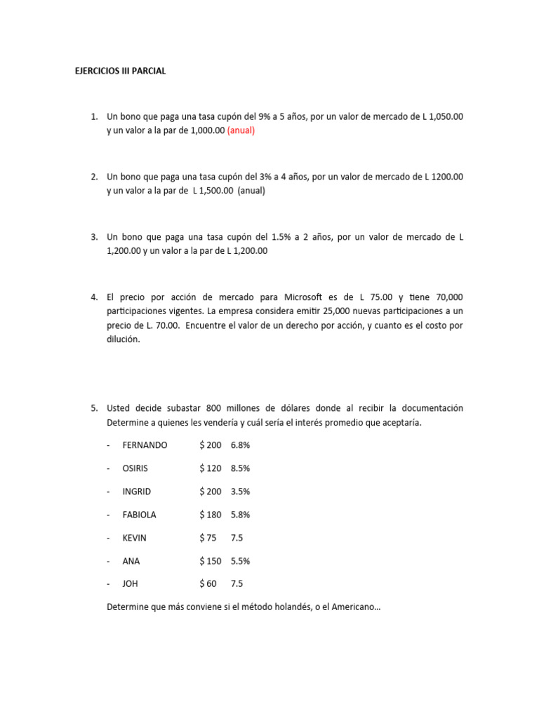Ejercicios I-Iii Parcial | PDF | Negocios | Finanzas y dinero