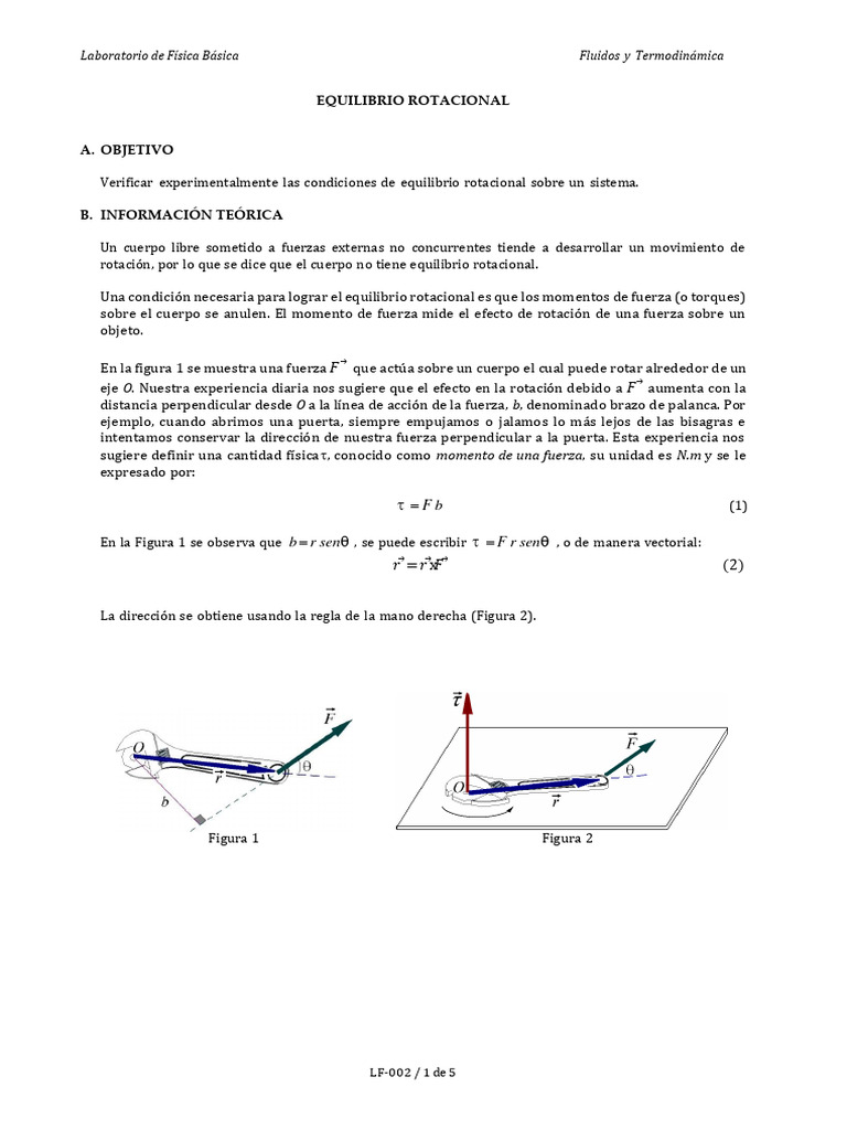 LF-002 Equilibrio Rotacional | PDF | Esfuerzo de torsión | Fuerza