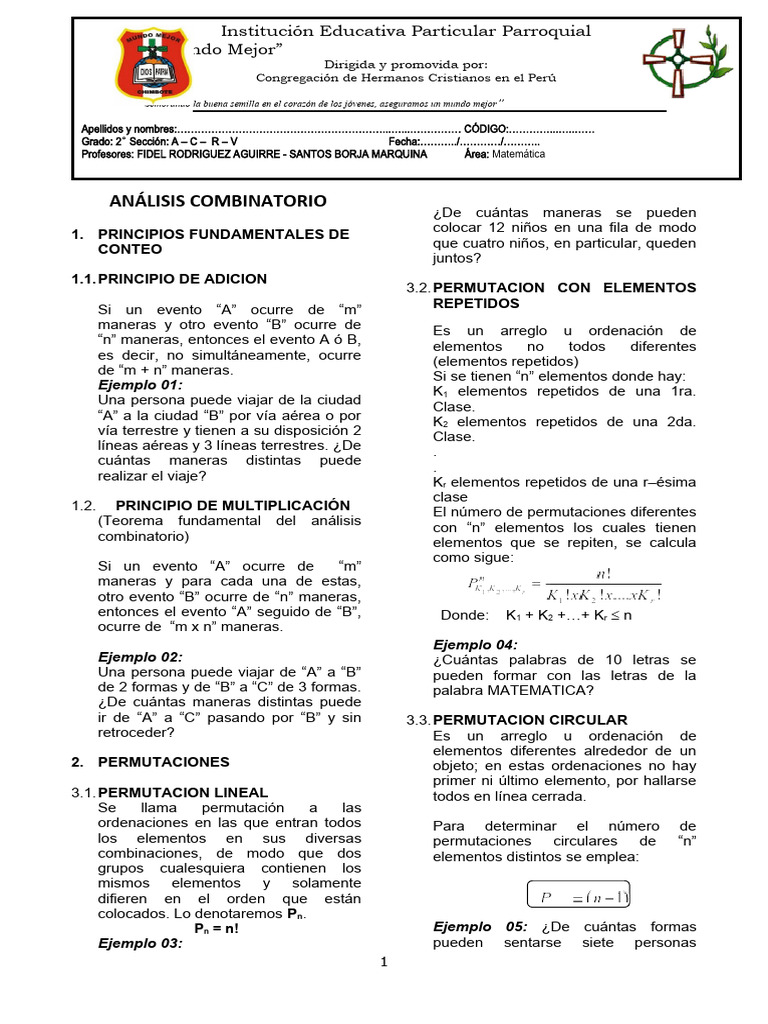 MÓDULO ANÁLISIS COMBINATORIO | PDF | Permutación | Combinatoria