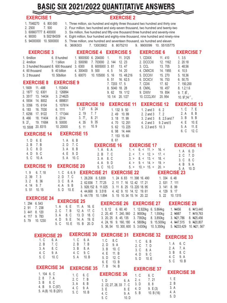 Basic Six Quantitative Answers 2021-2022 | PDF | Technology & Engineering