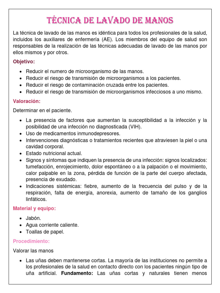 Técnica de Lavado de Manos | PDF | Lavado de manos | Medicina CLINICA
