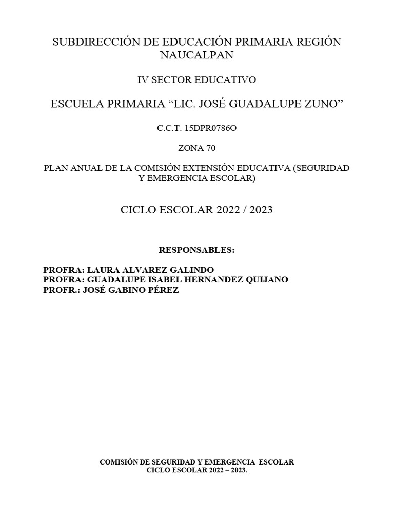 Plan de Seguridad Escolar 2022-2023 | PDF | Defensa Civil | Educación ...
