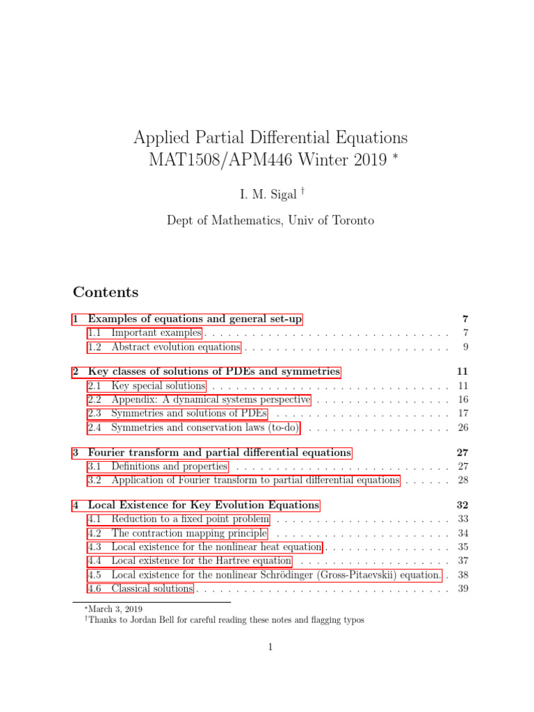 Applied Partial Differential Equations MAT1508 - APM446 Winter 2019 | PDF