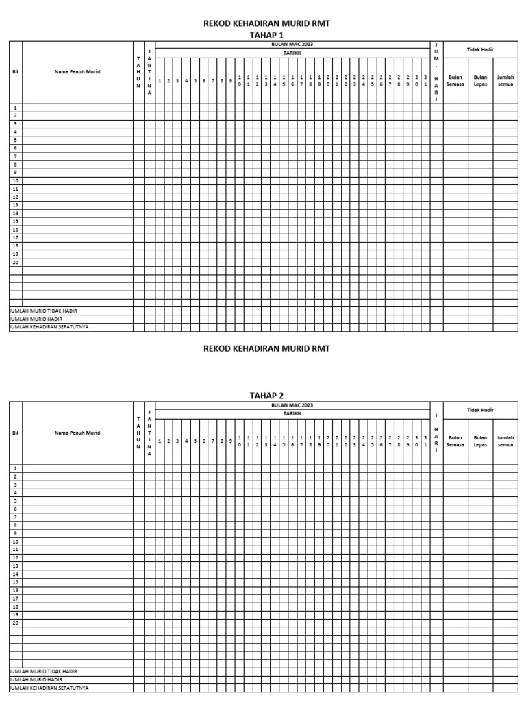 Rekod Kehadiran Murid RMT Mac 2023 | PDF