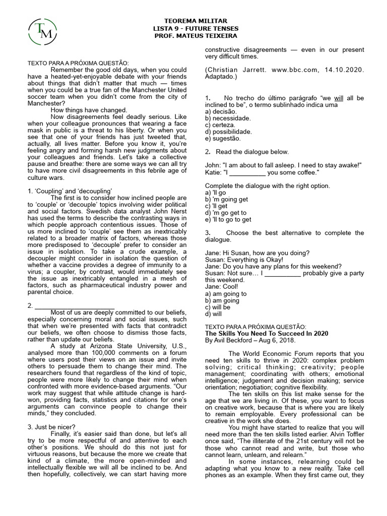 Future Tenses and Human Adaptations | PDF | Social Science | Foreign ...