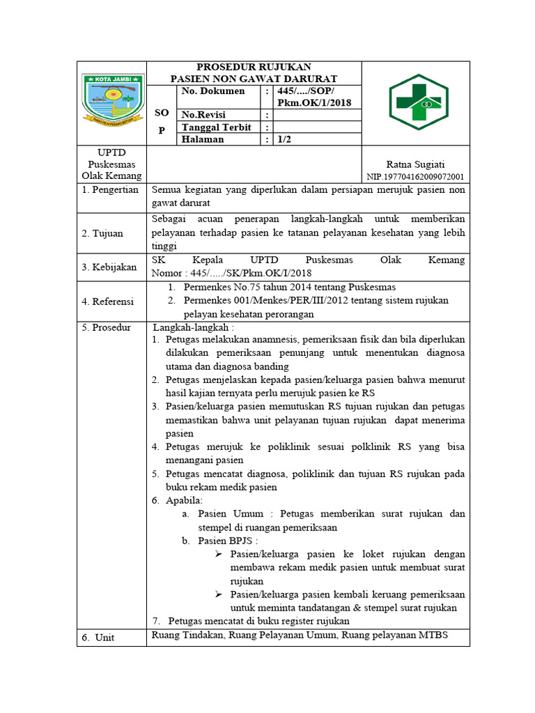 Sop Prosedur Rujukan Pasien Non Emergency | PDF