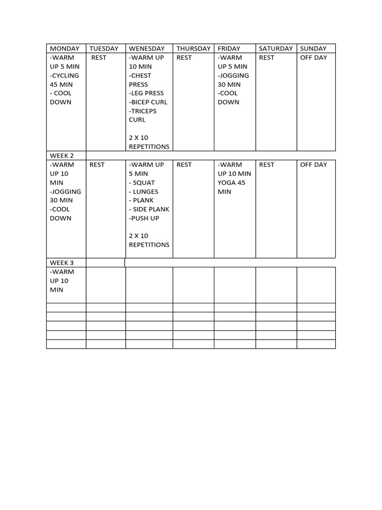 Weekly Workout Plan Overview | PDF
