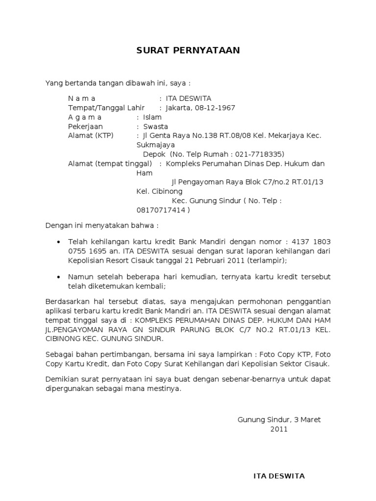 Surat Pernyataan Ita