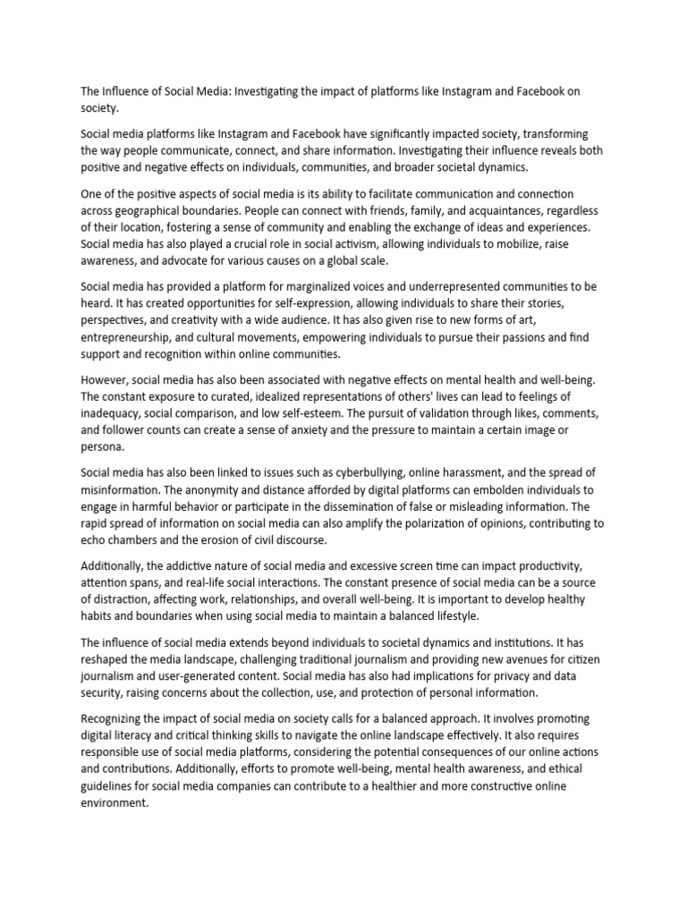 influence of social media essay