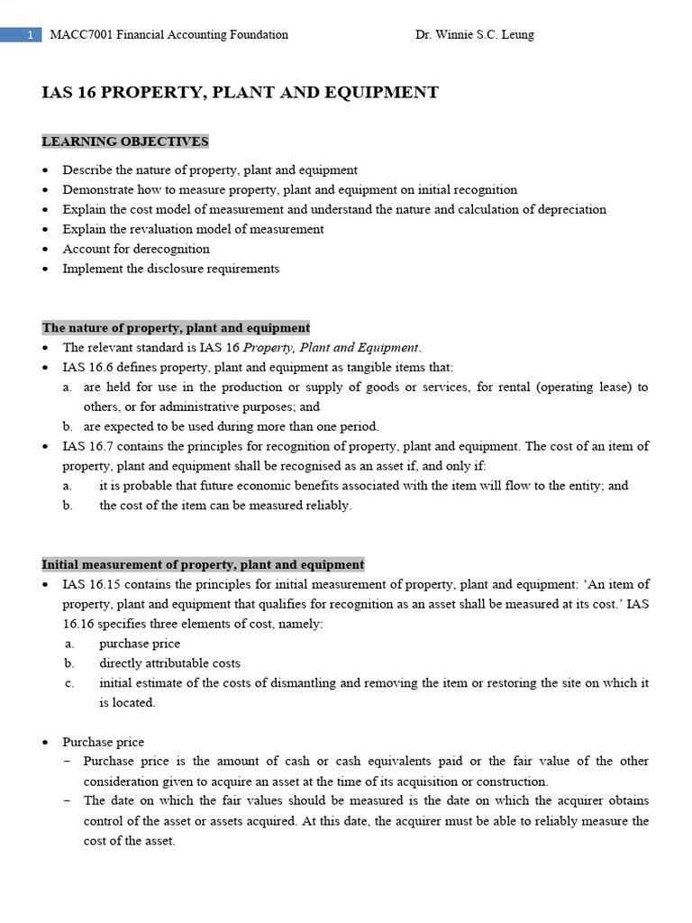 0915 IAS 16 Property Plant and Equipment Lecture Notes (Student Copy ...