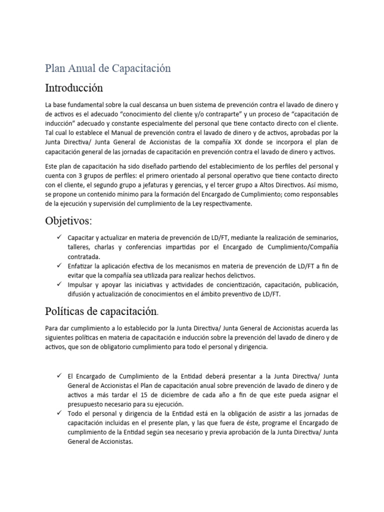 Plan Anual de Capacitación en LD/FT | PDF | Crecimiento personal y ...