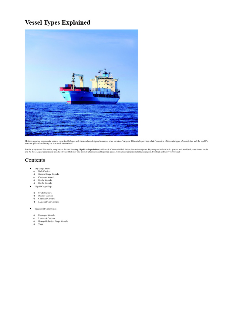 Vessel Types Explained | PDF | Oil Tanker | Ships
