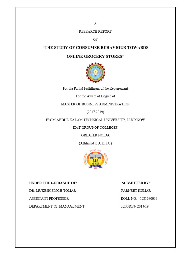 Study of Consumer Behaviour Towards Online Grocery Stores | PDF | E ...