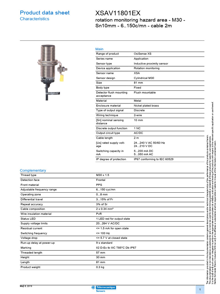 OsiSense XS XSAV11801EX | PDF | Alternating Current | Sensor