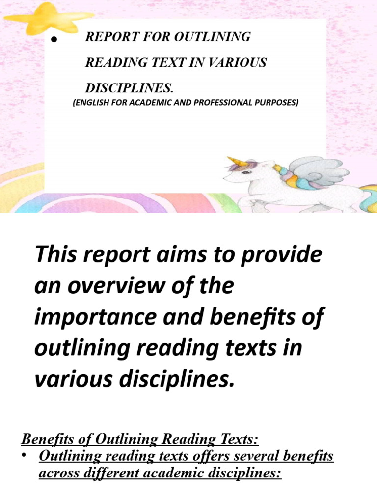 Report for outlining reading text in various disciplines english for