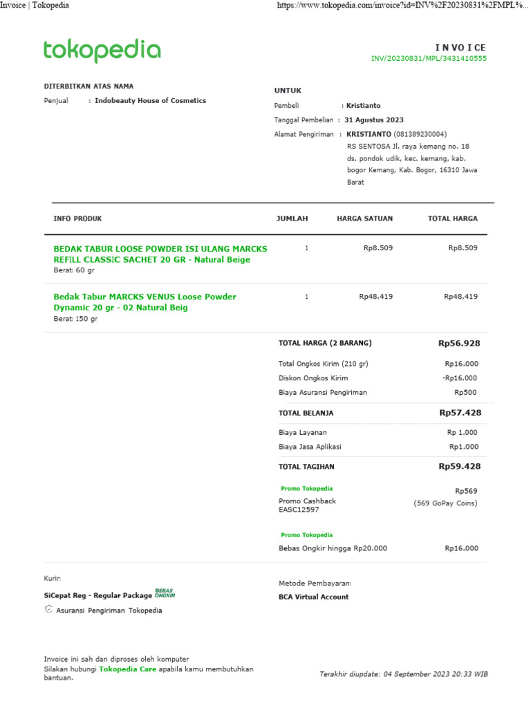 Invoice tokopedia pdf