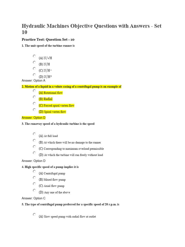 Quiz On Pumps PDF Pump Jet Engine