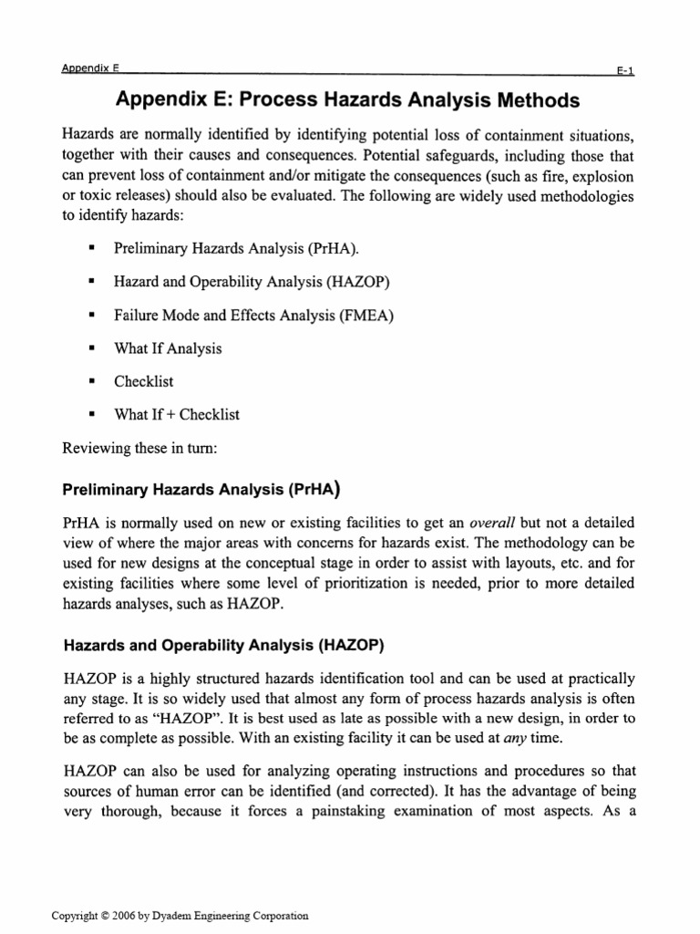 Appendix E: Process Hazards Analysis Methods | PDF | Technology ...