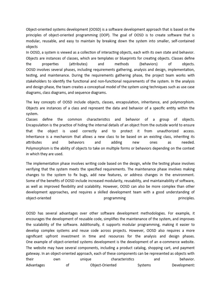 Object Oriented Systems Development | PDF | Object Oriented Programming ...