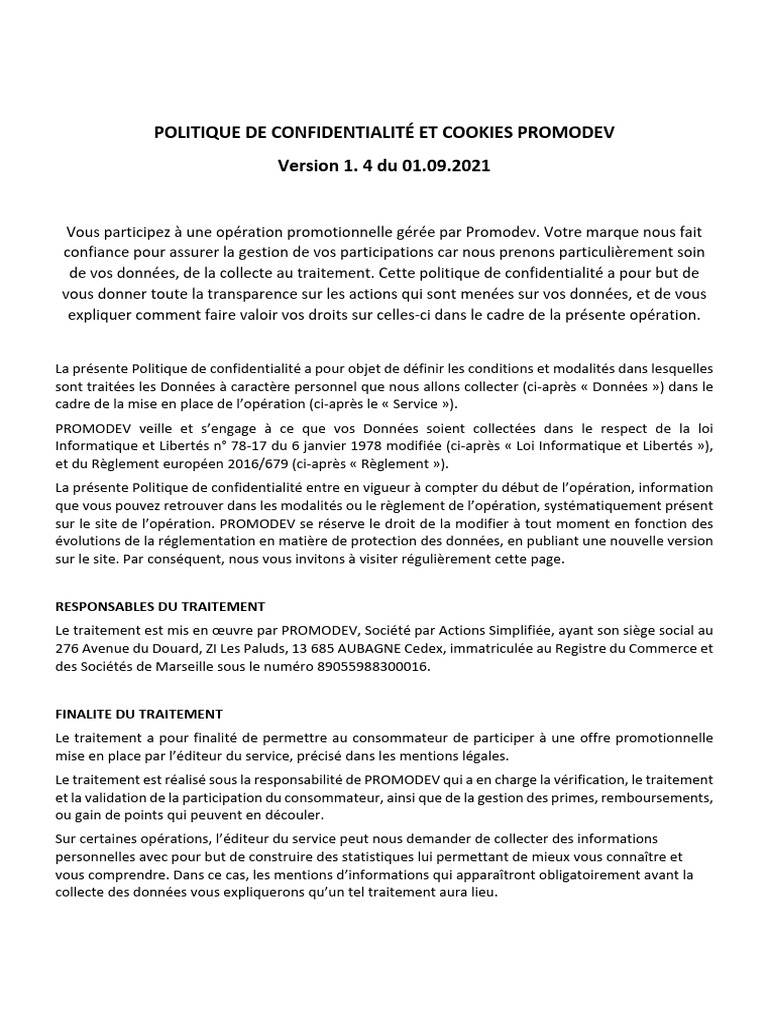 Politique de Confidentialité Promodev | PDF | Cookie (informatique) | l ...