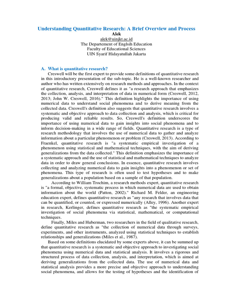 Understanding Quantitative Research - A Brief Overview and Process | PDF