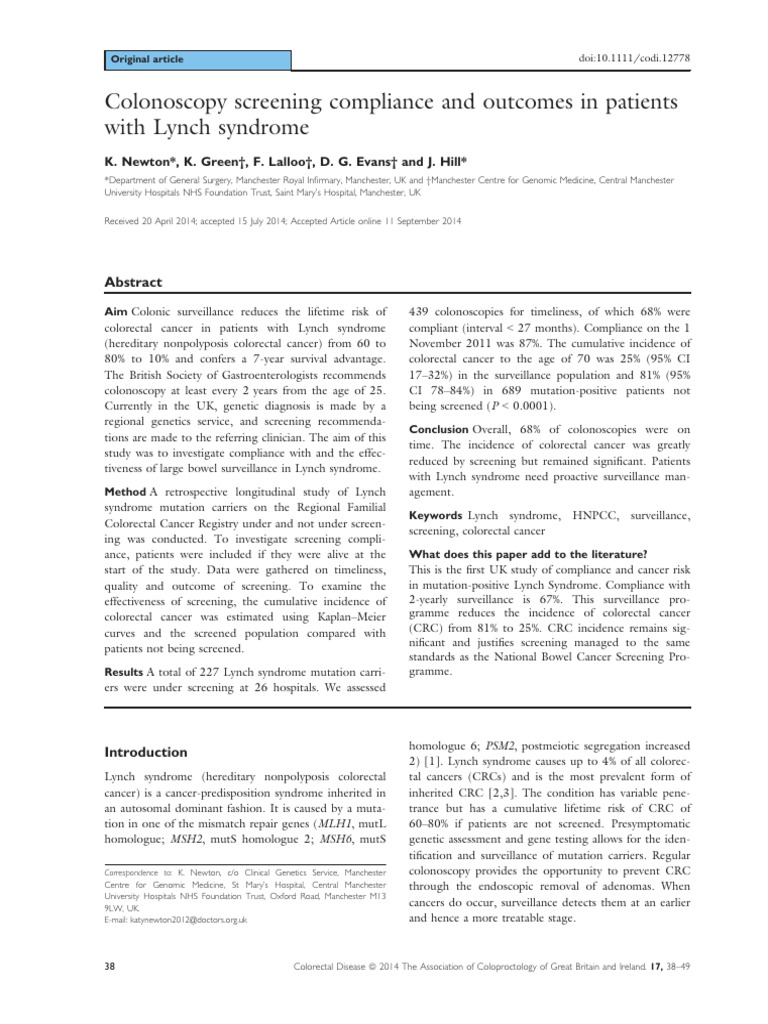 Colorectal cancer Lynch Nyhan Syndrome PDF Colorectal Cancer