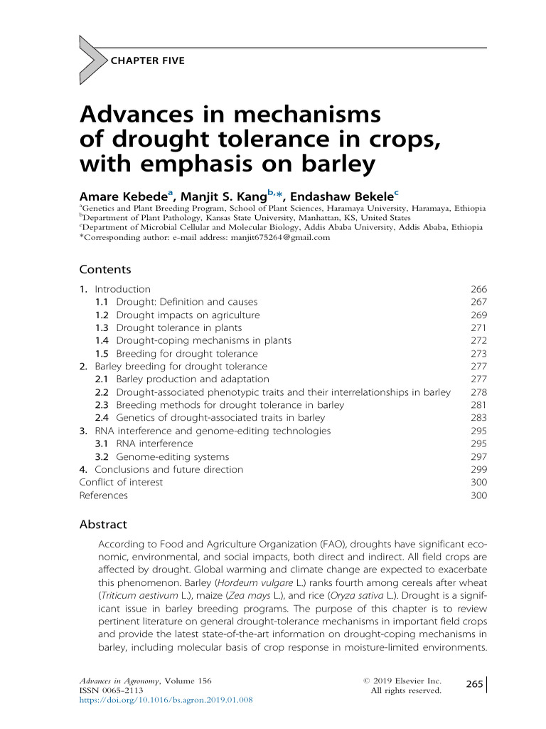 Kebede et al 2019 drought tolerant crops for the future and extreme