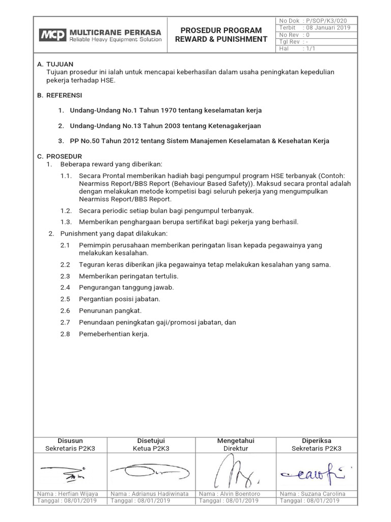 Prosedur Reward dan Punishment HSE | PDF