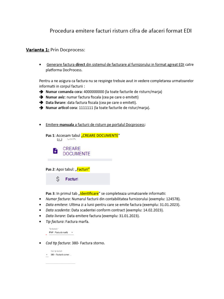 Procedura Transmitere Facturi Risturn in Format EDI | PDF