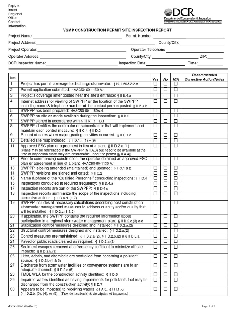 Construction Permit Site Inspection Report | PDF
