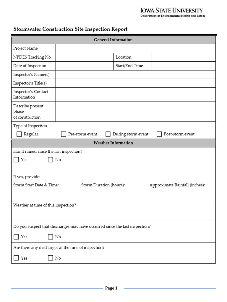 Stormwater Construction Site Inspection Report | PDF | Stormwater ...